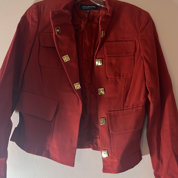Jones New York red petite jacket metal snap - Picture 5 of 9